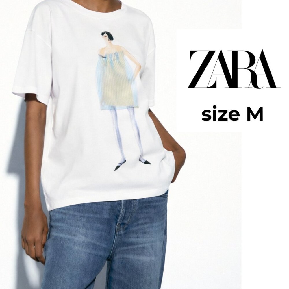 Zara White Tee with Artistic Print